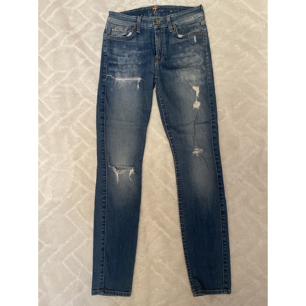 7 FOR ALL MANKIND Womens Ripped Distressed‎ Jeans Size 24 The Skinny